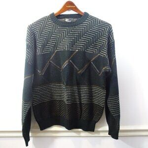 Alan Stuart Pullover Sweater Size Large Acrylic Leather Trim Chevron NEW